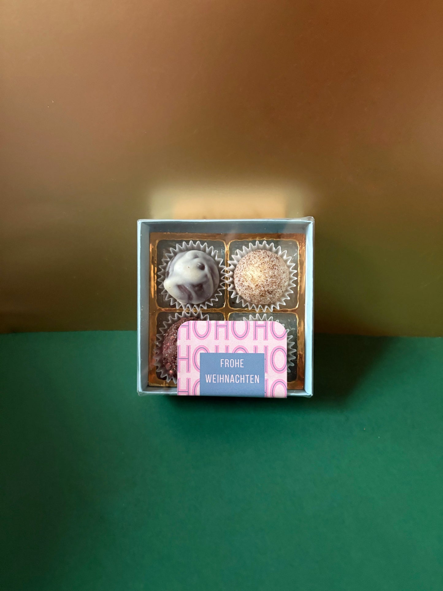 weihnachtliche 4er Pralinenbox